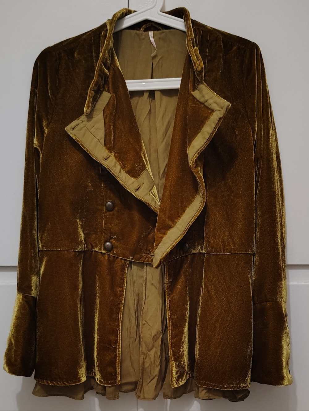 Free People Faye Velvet Military Jacket Size XS Warm Tobacco Boho Peplum Coat